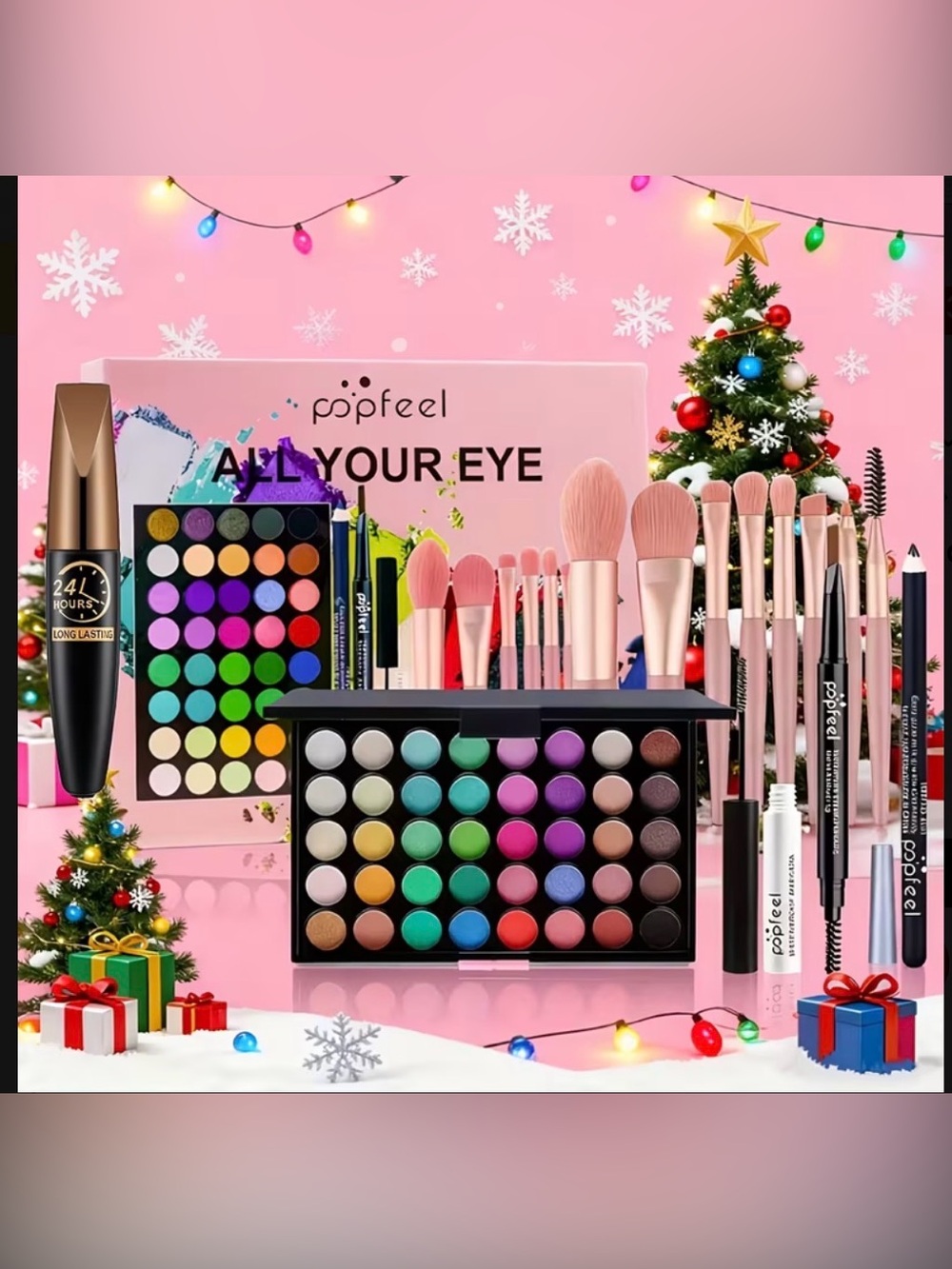 Popfeel 10 PC Set Multi-Color Eyeshadow & Brush Set & More